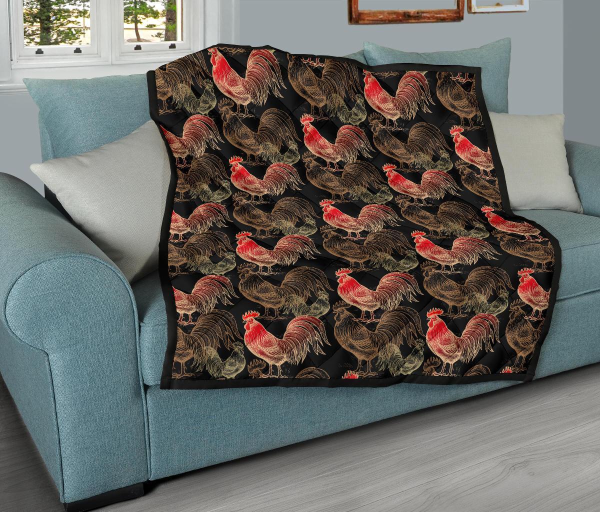 Rooster Print Pattern Quilt-grizzshop