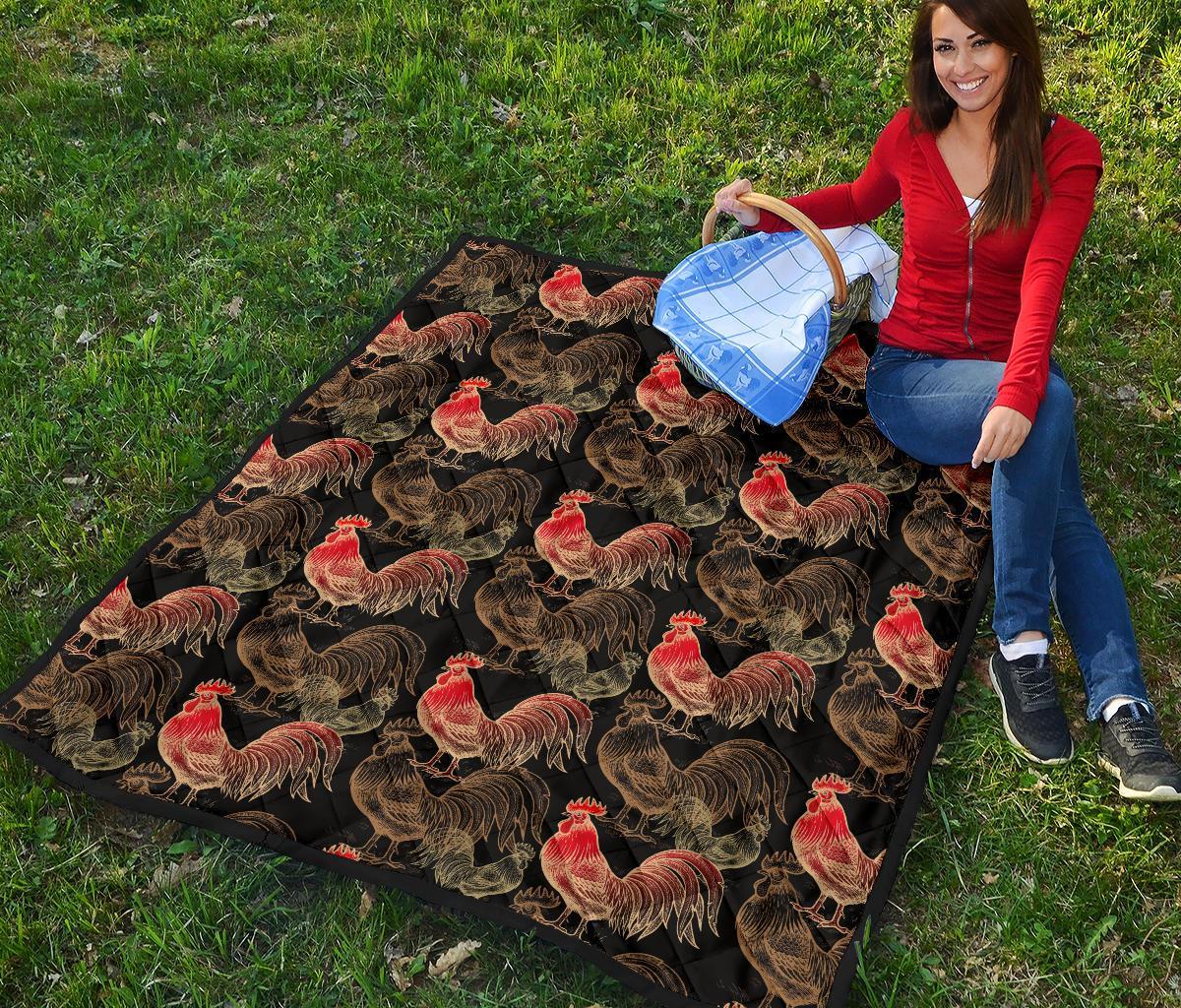 Rooster Print Pattern Quilt-grizzshop