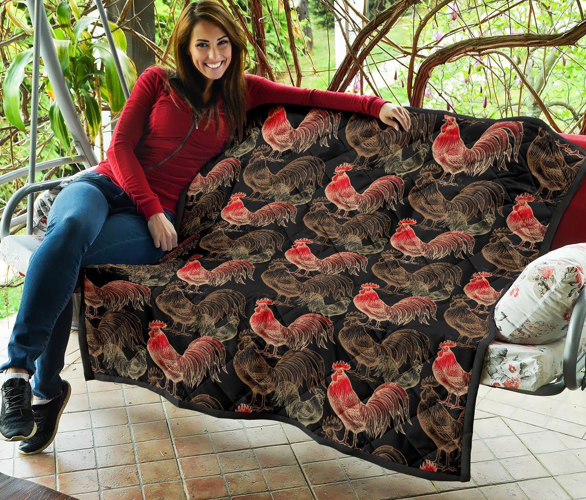 Rooster Print Pattern Quilt-grizzshop