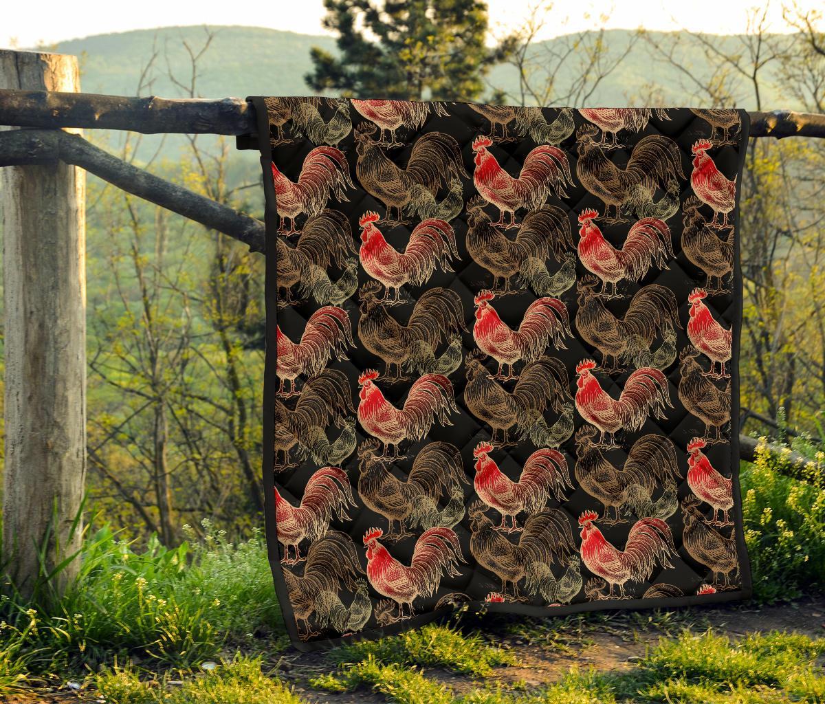 Rooster Print Pattern Quilt-grizzshop