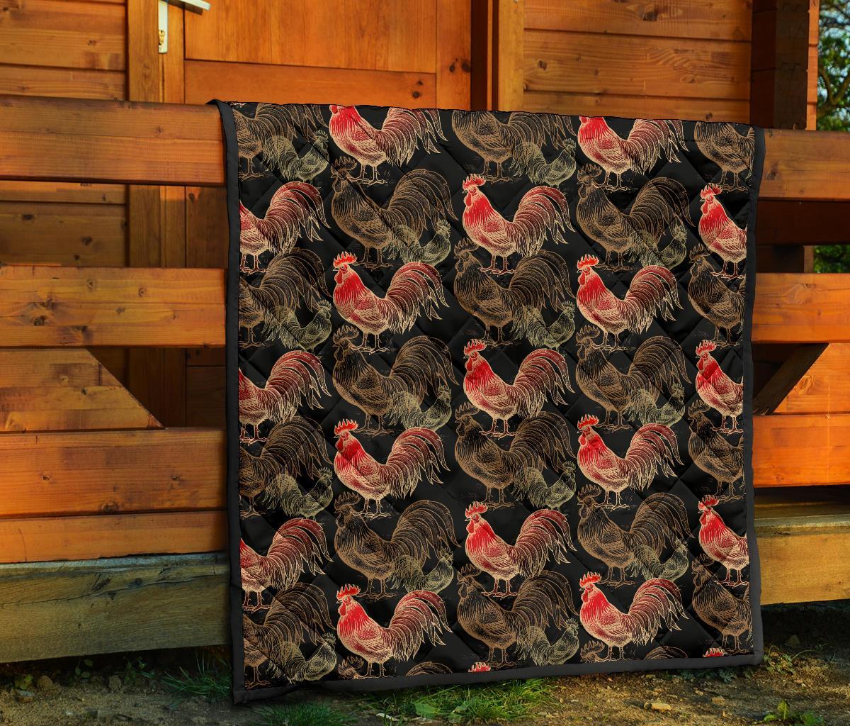 Rooster Print Pattern Quilt-grizzshop