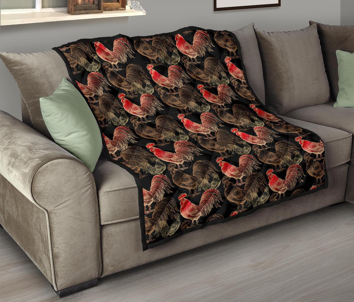 Rooster Print Pattern Quilt-grizzshop