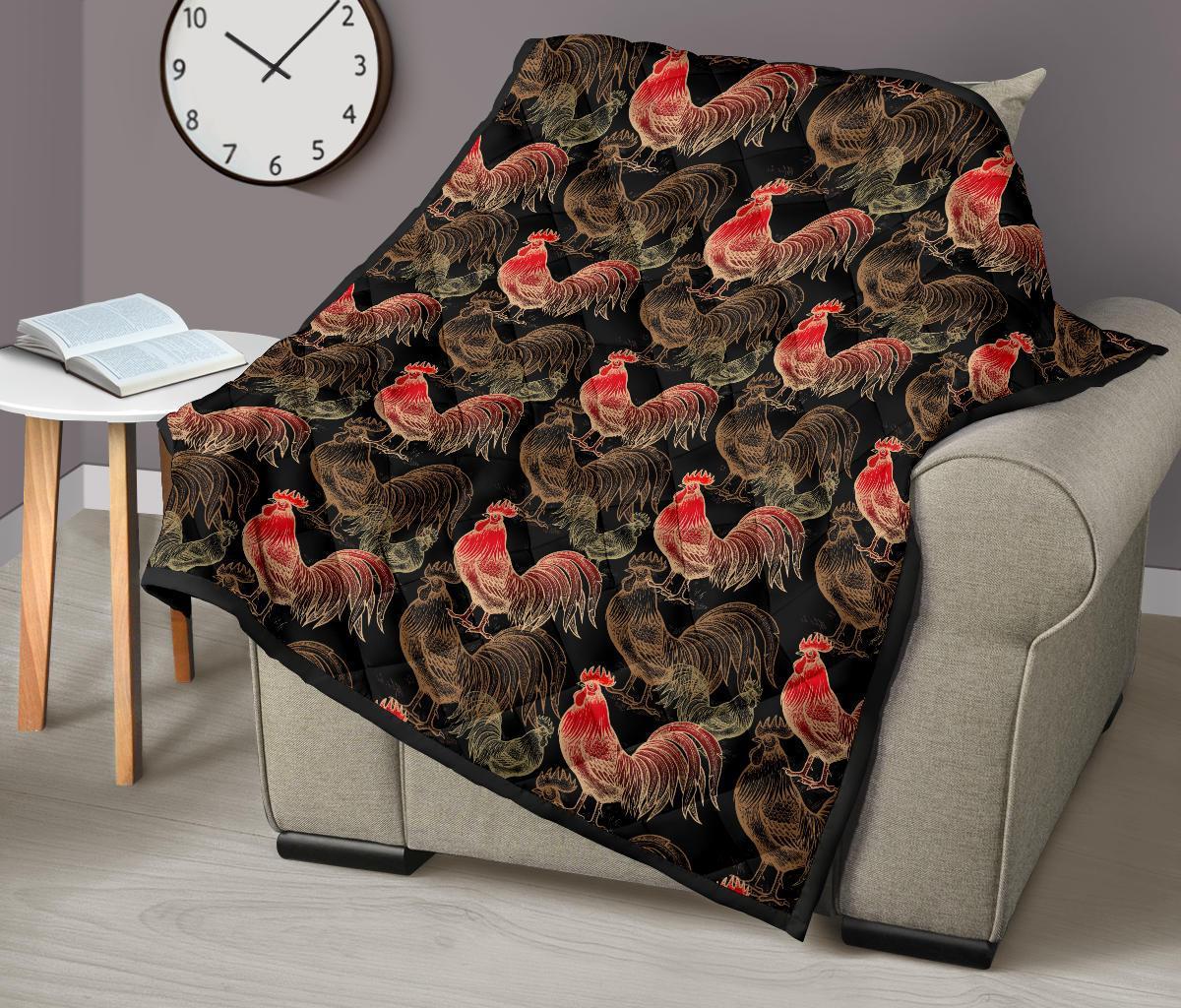 Rooster Print Pattern Quilt-grizzshop