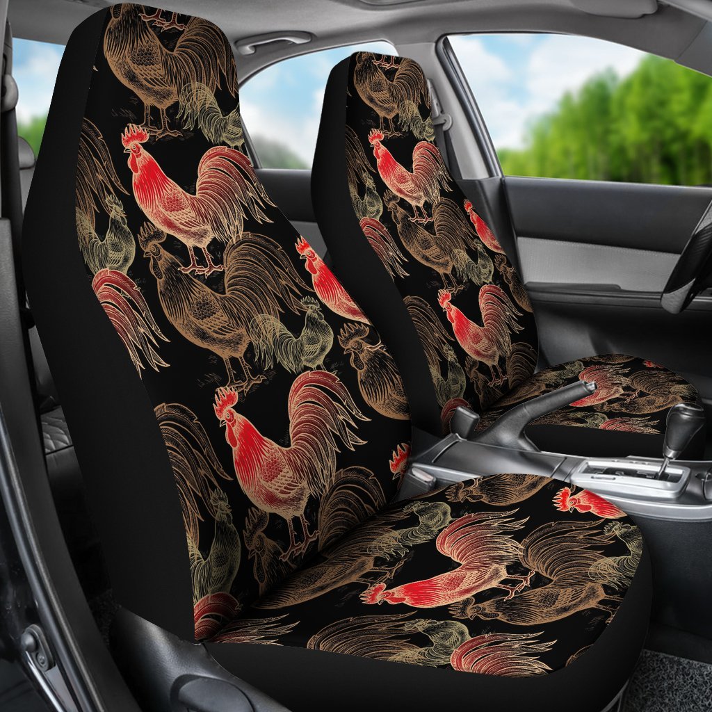 Rooster Print Pattern Universal Fit Car Seat Covers-grizzshop