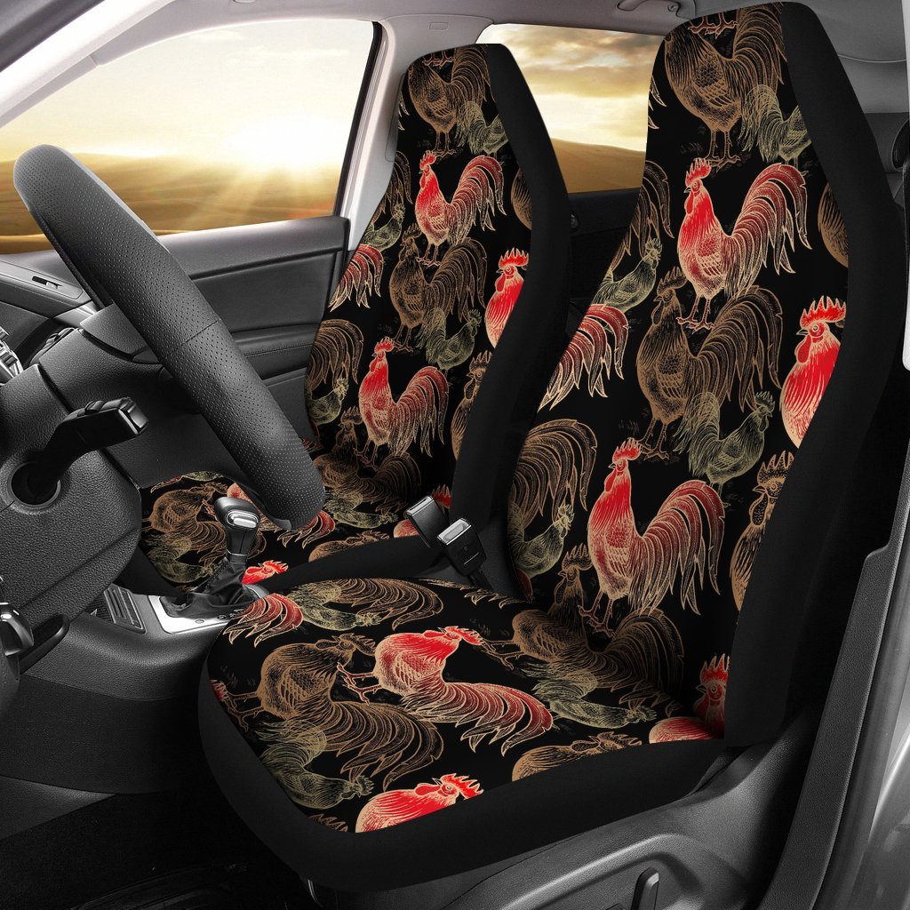 Rooster Print Pattern Universal Fit Car Seat Covers-grizzshop