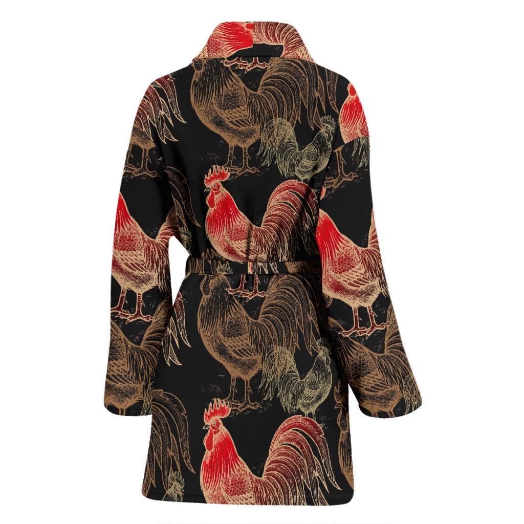 Rooster Print Pattern Women Long Robe-grizzshop