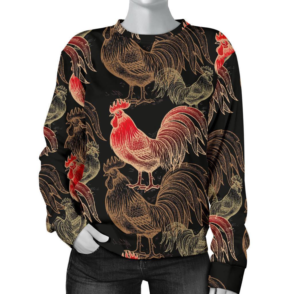 Rooster Print Pattern Women's Sweatshirt-grizzshop