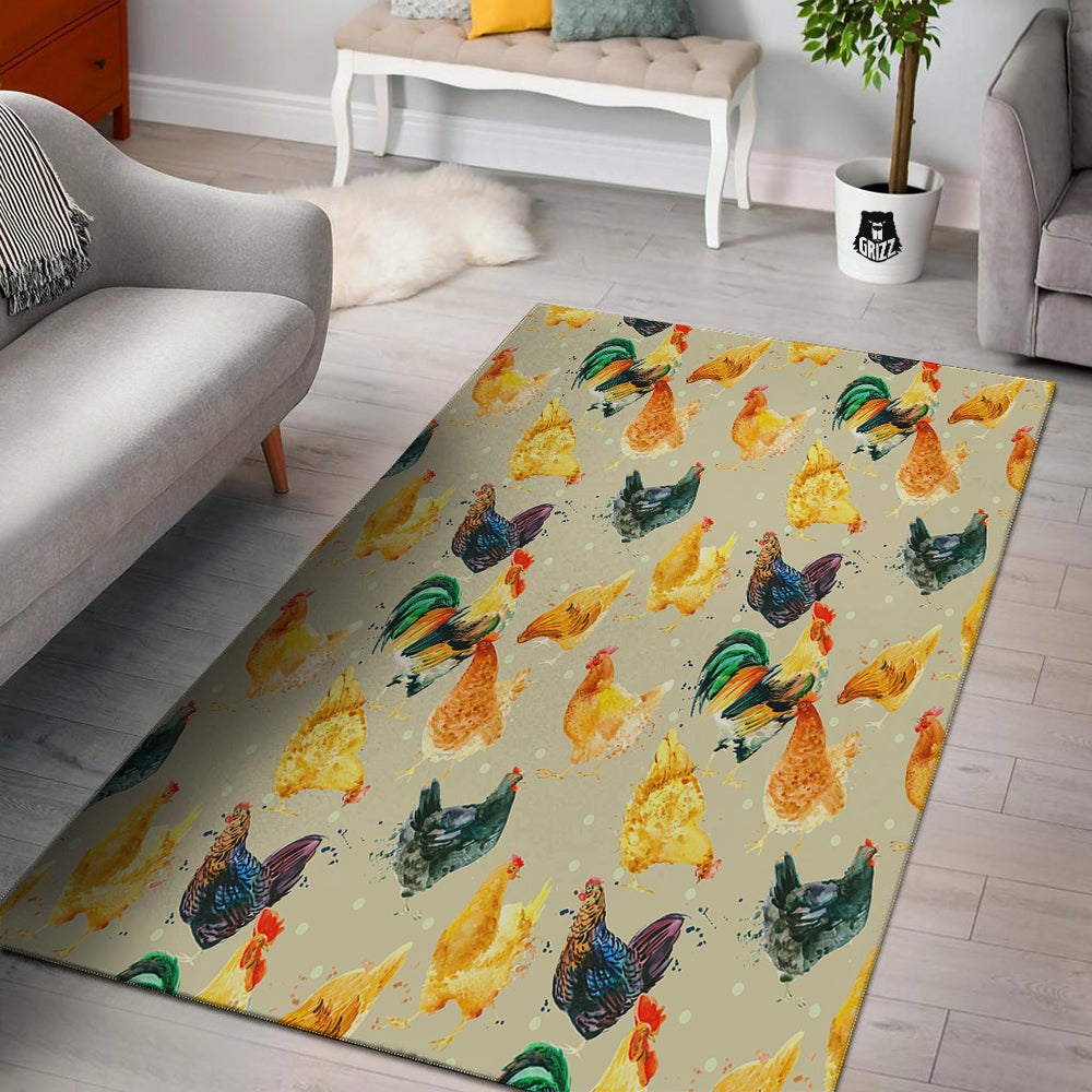 Rooster Watercolor Print Pattern Floor Mat-grizzshop