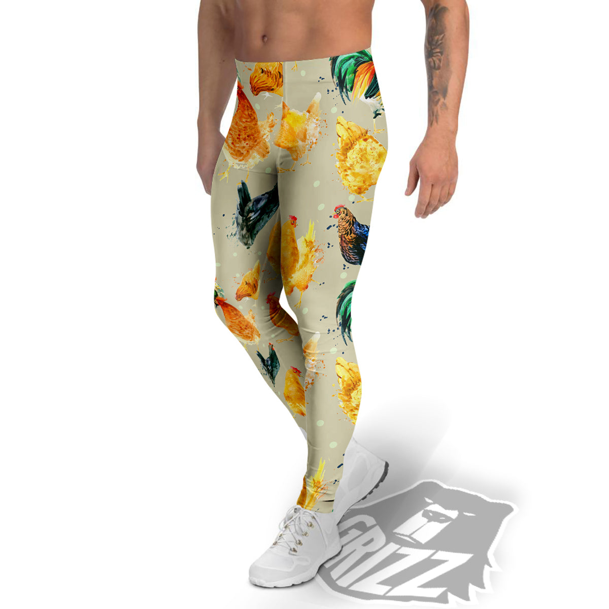 Rooster Watercolor Print Pattern Men's Leggings-grizzshop
