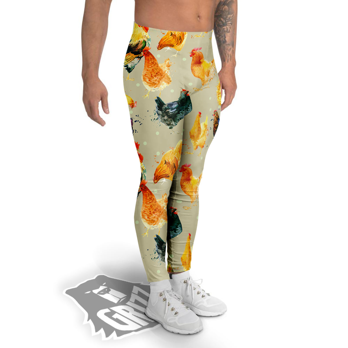 Rooster Watercolor Print Pattern Men's Leggings-grizzshop