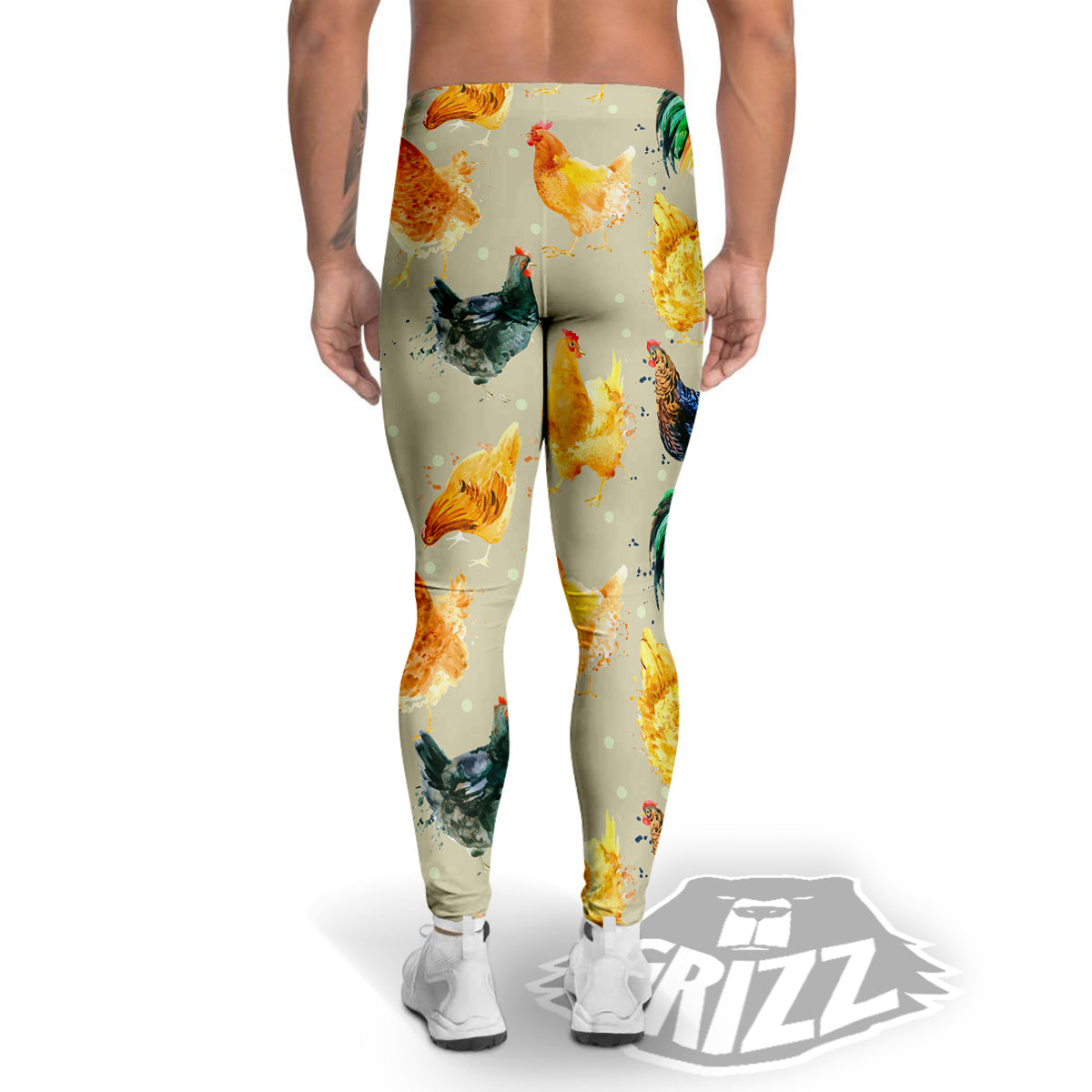 Rooster Watercolor Print Pattern Men's Leggings-grizzshop