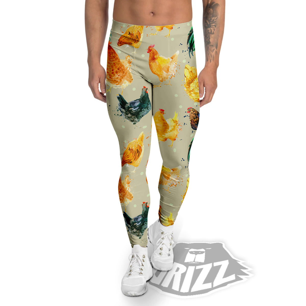 Rooster Watercolor Print Pattern Men's Leggings-grizzshop