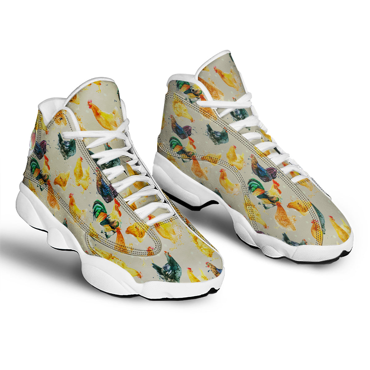 Rooster Watercolor Print Pattern White Basketball Shoes-grizzshop