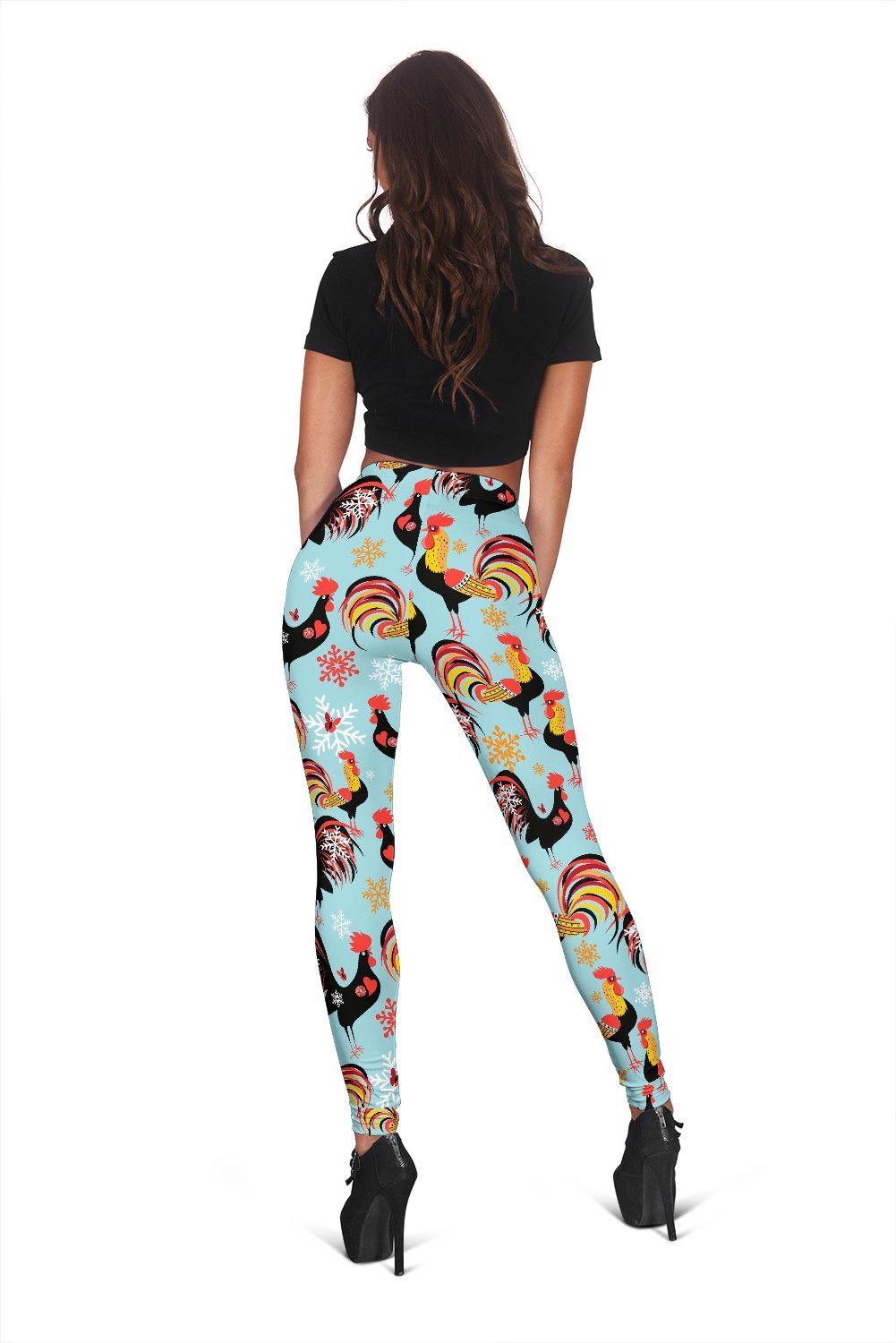 Rooster Blue Pattern Print Women Leggings-grizzshop