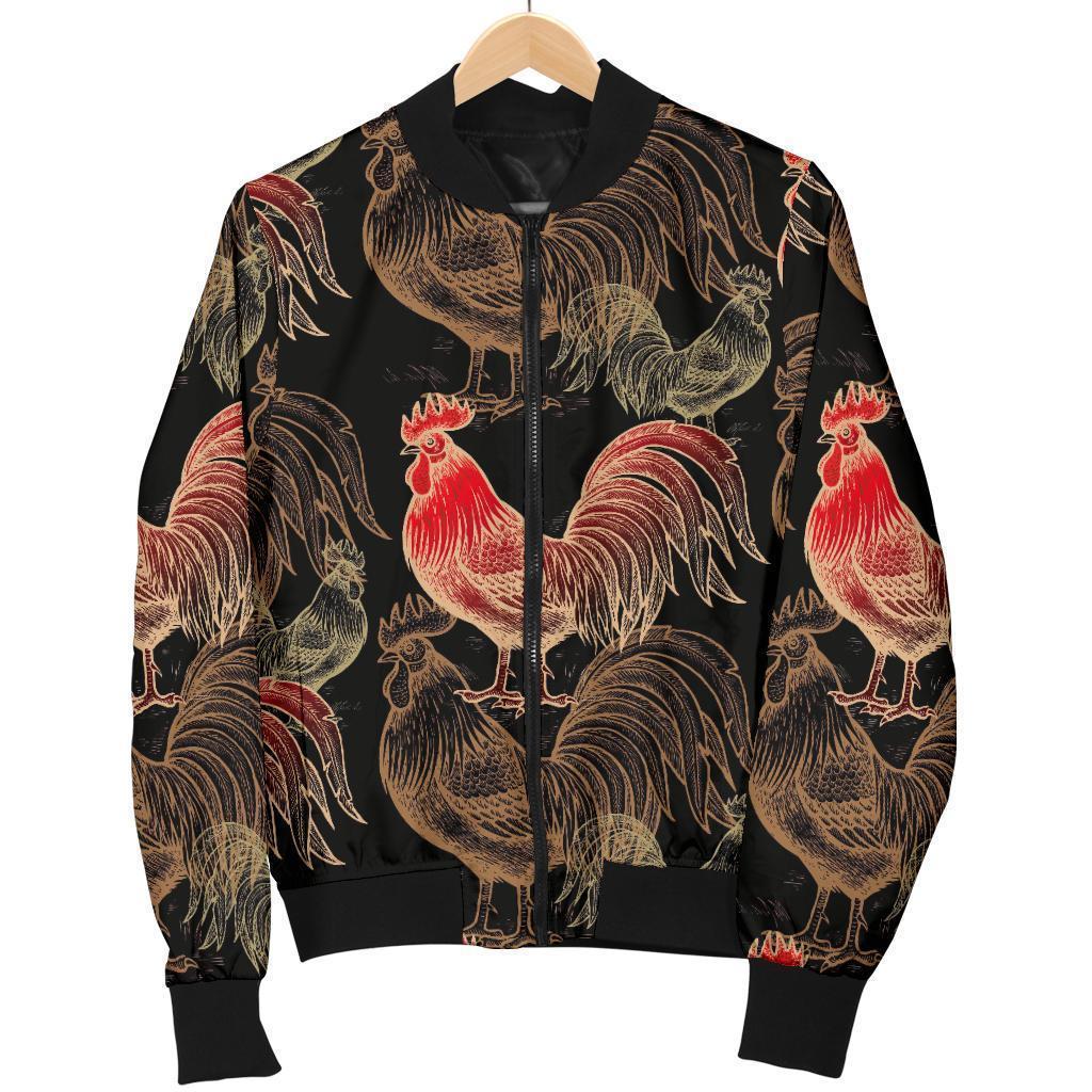 Rooster Print Pattern Women Casual Bomber Jacket-grizzshop