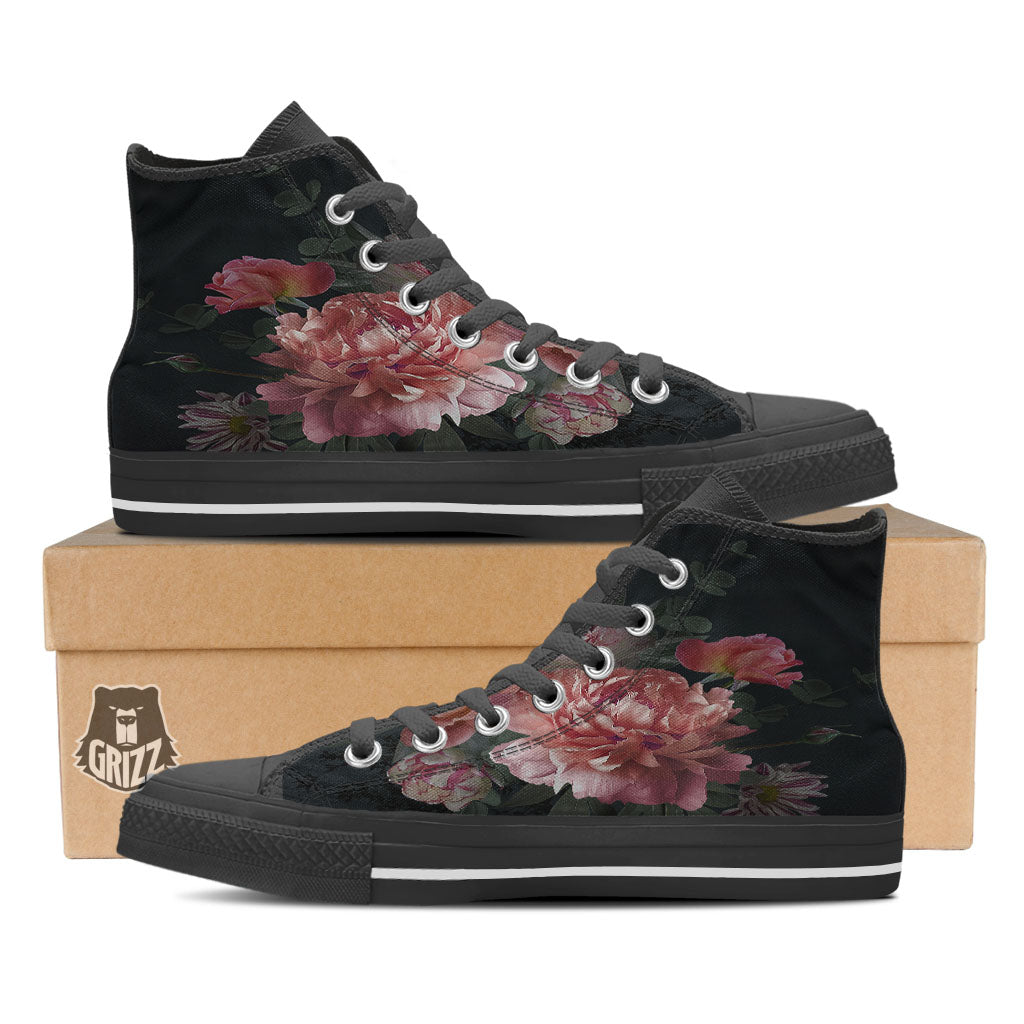 Rose And Peony Print High Top Shoes-grizzshop