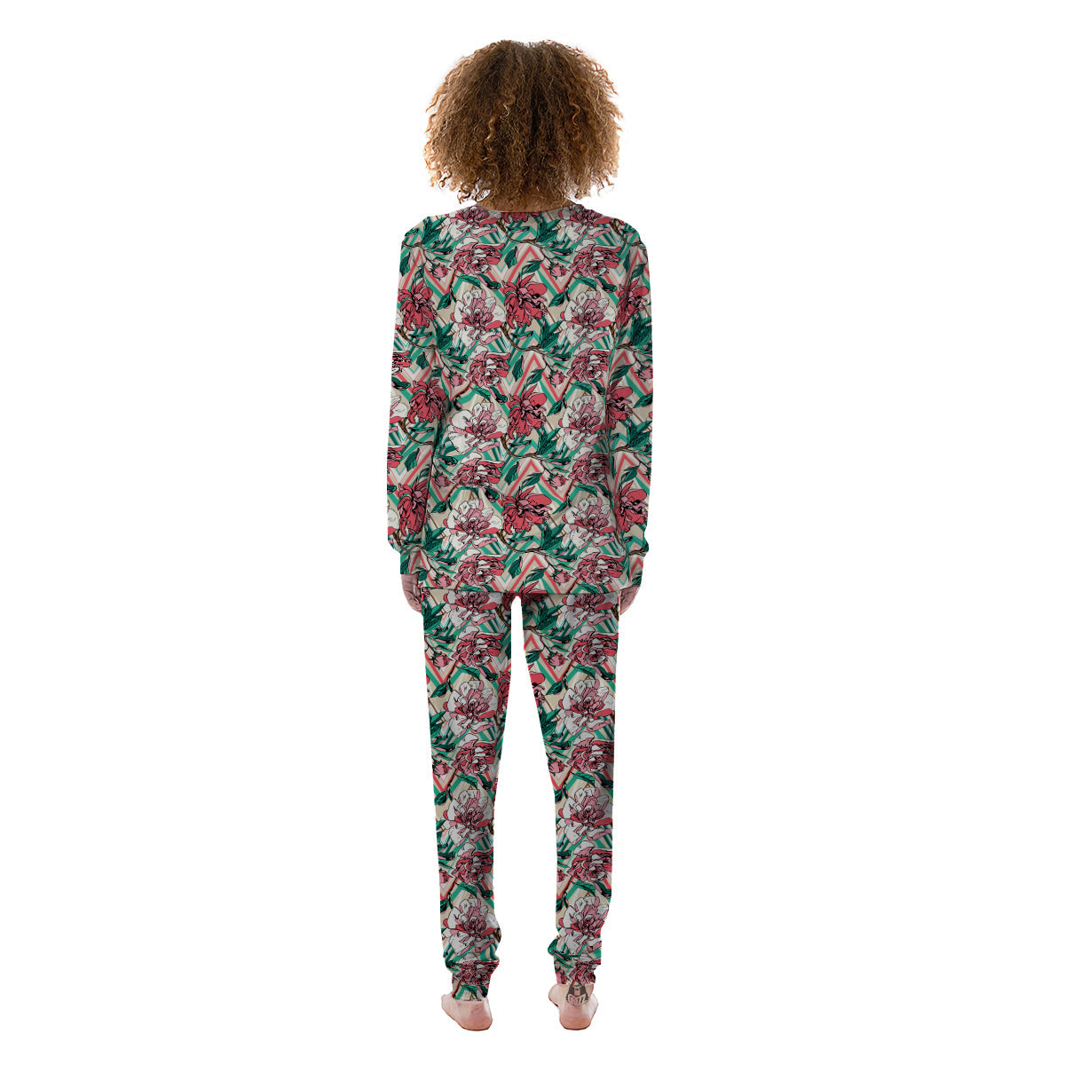 Rose And Zigzag Peony Print Pattern Women's Pajamas-grizzshop