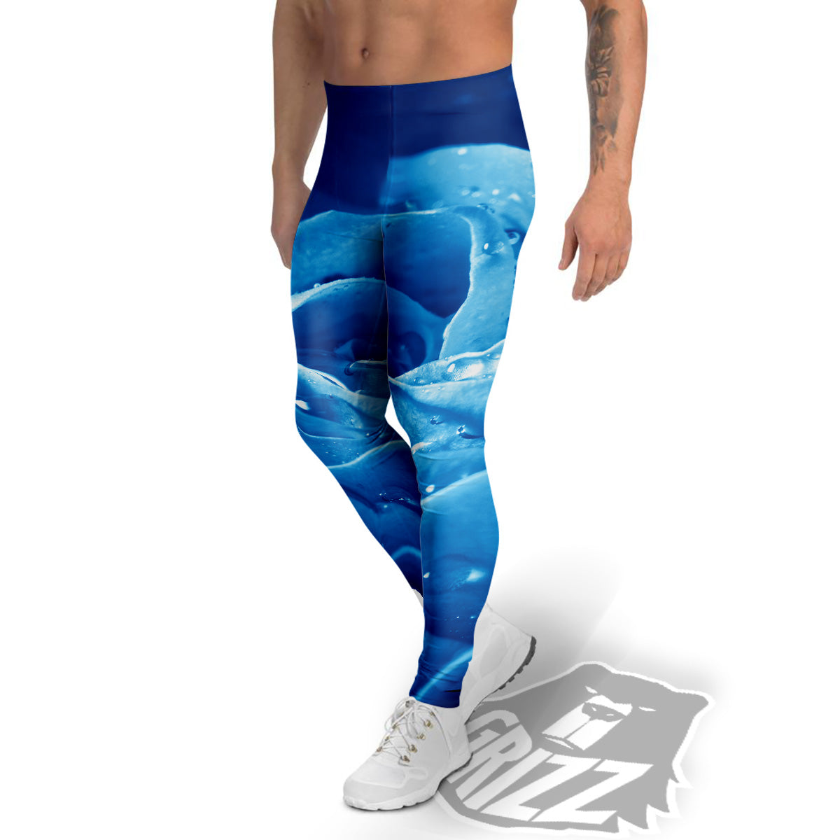Rose Blue Print Men's Leggings-grizzshop