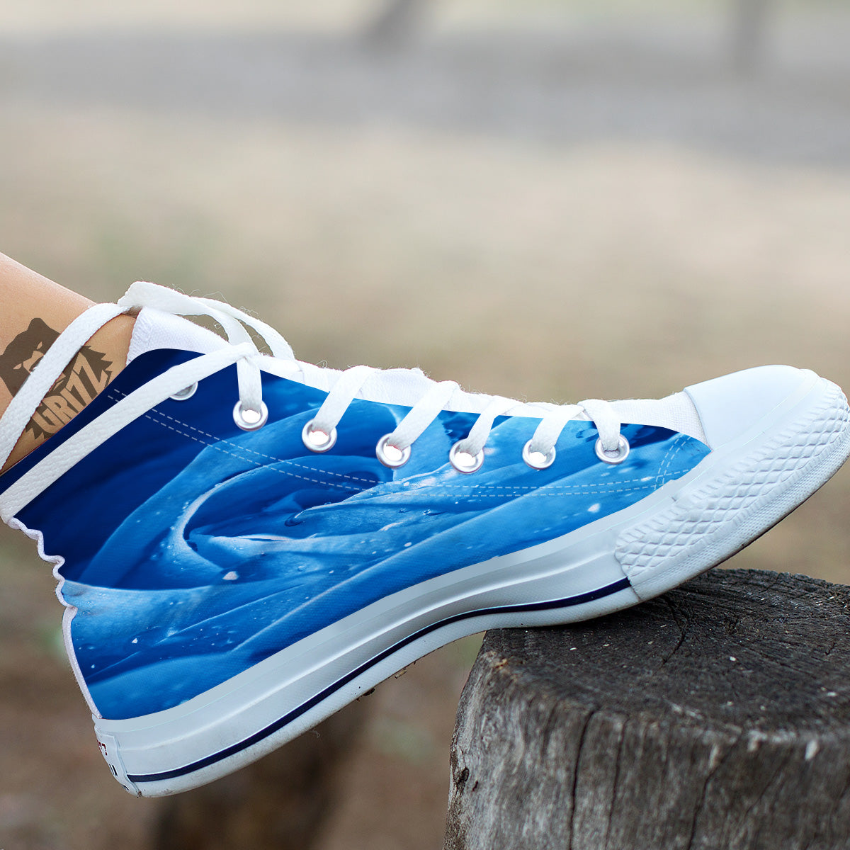 Rose Blue Print White High Top Shoes-grizzshop