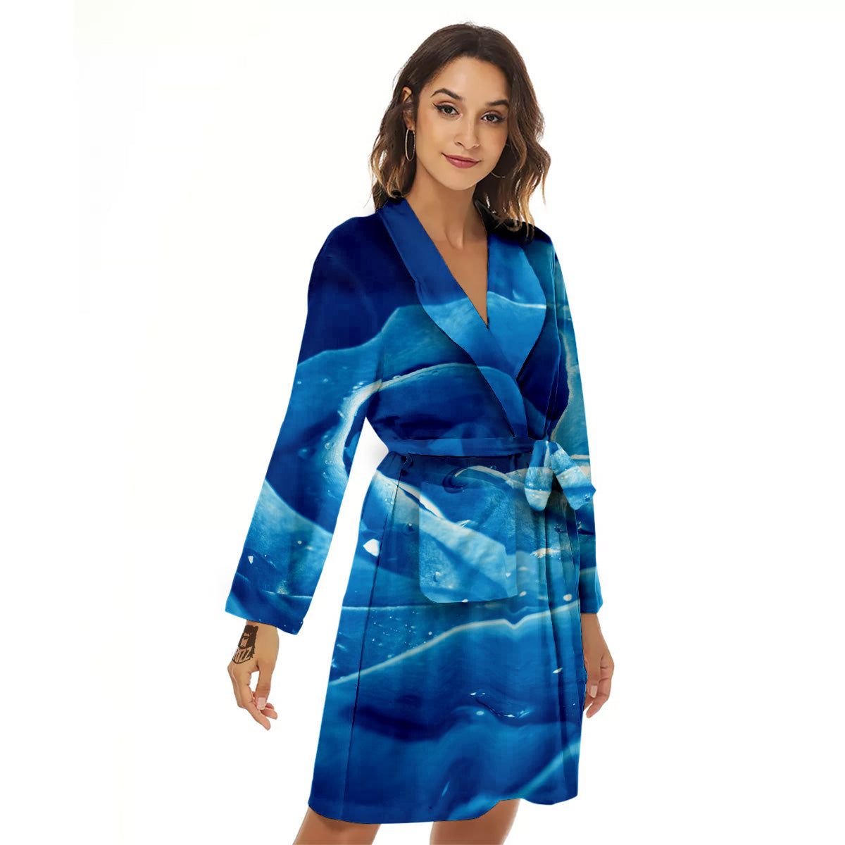 Rose Blue Print Women's Robe-grizzshop