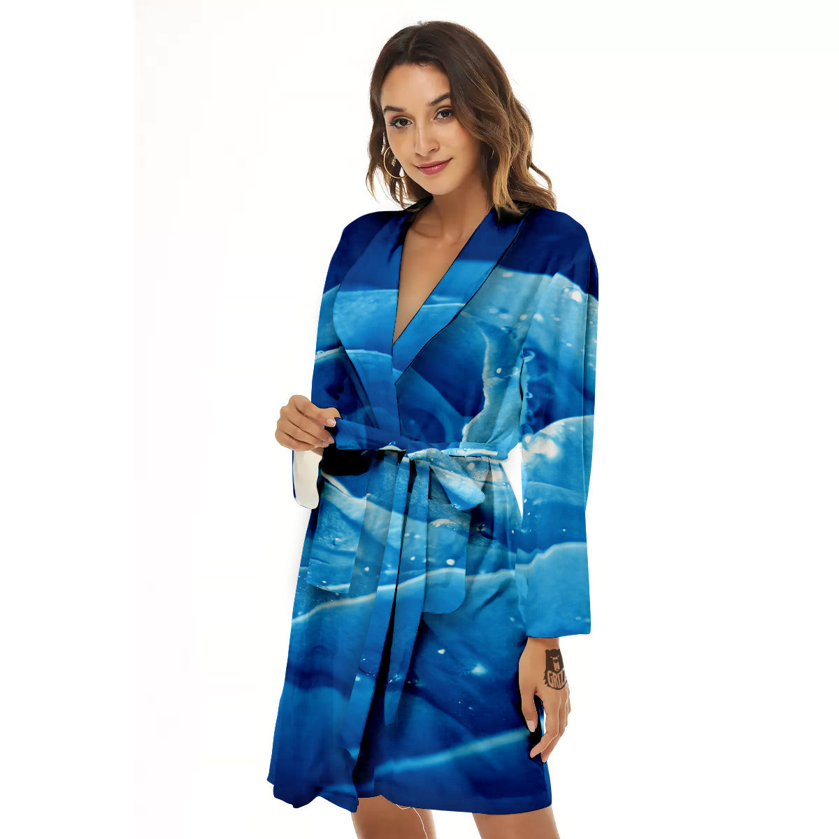 Rose Blue Print Women's Robe-grizzshop