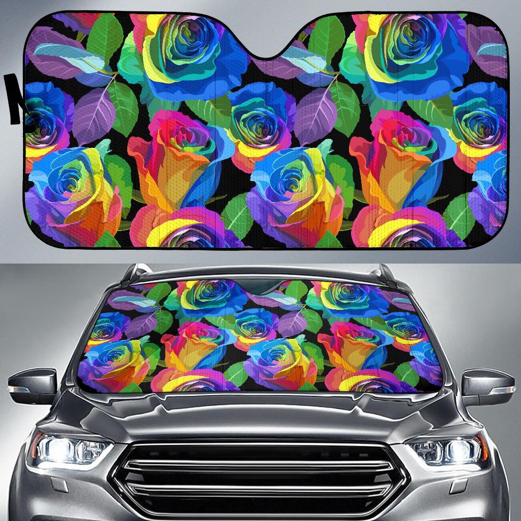 Rose Colorful Rainbow Pattern Print Car Sun Shade-grizzshop