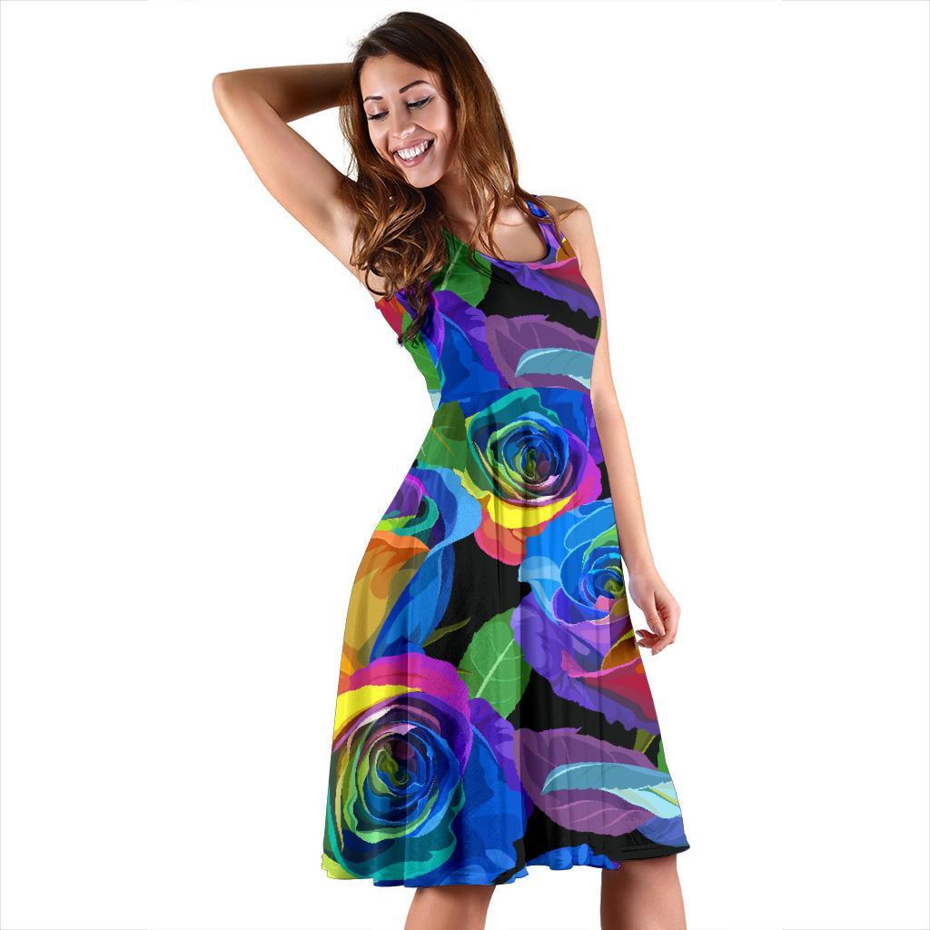 Rose Colorful Rainbow Pattern Print Dress-grizzshop