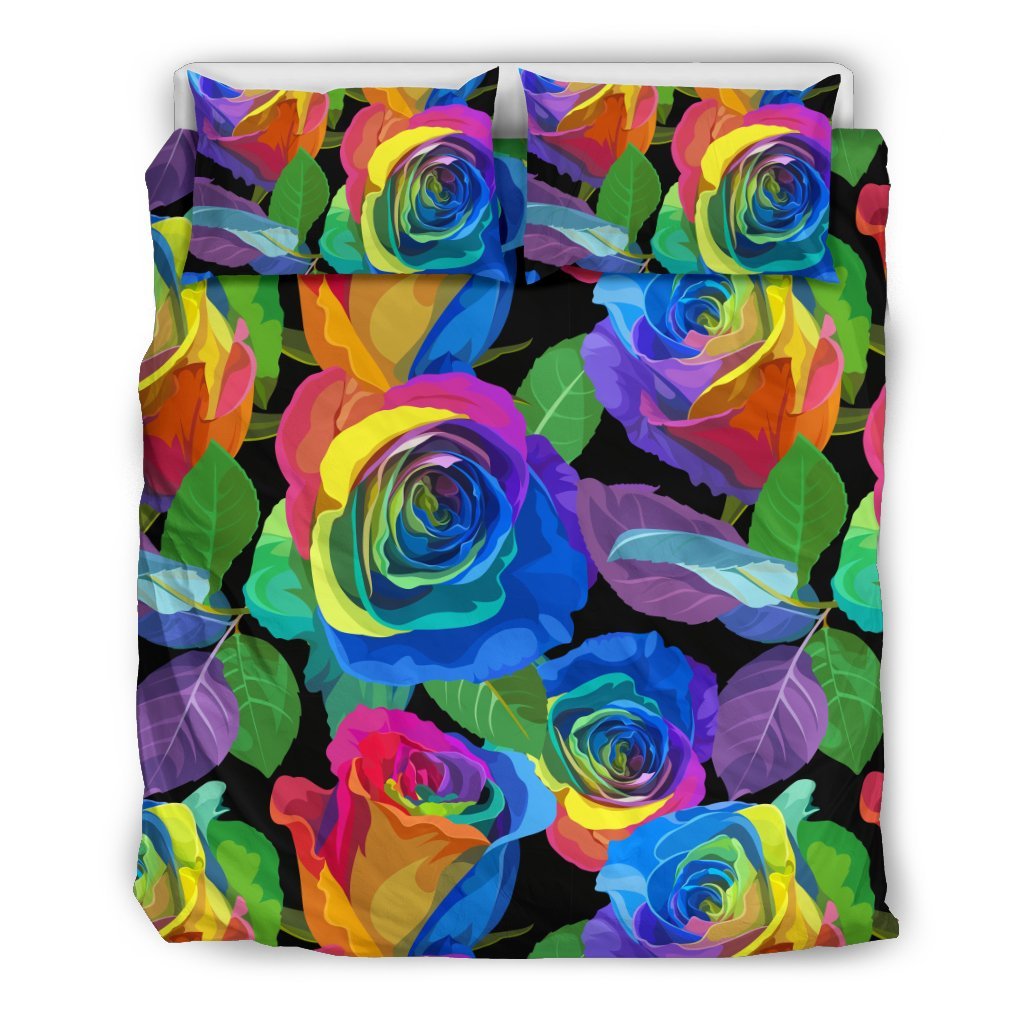 Rose Colorful Rainbow Pattern Print Duvet Cover Bedding Set-grizzshop