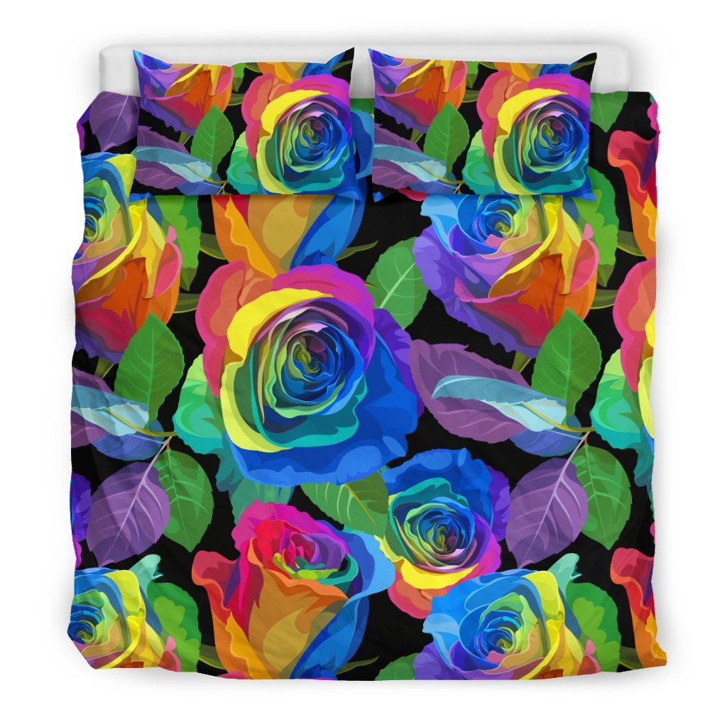 Rose Colorful Rainbow Pattern Print Duvet Cover Bedding Set-grizzshop