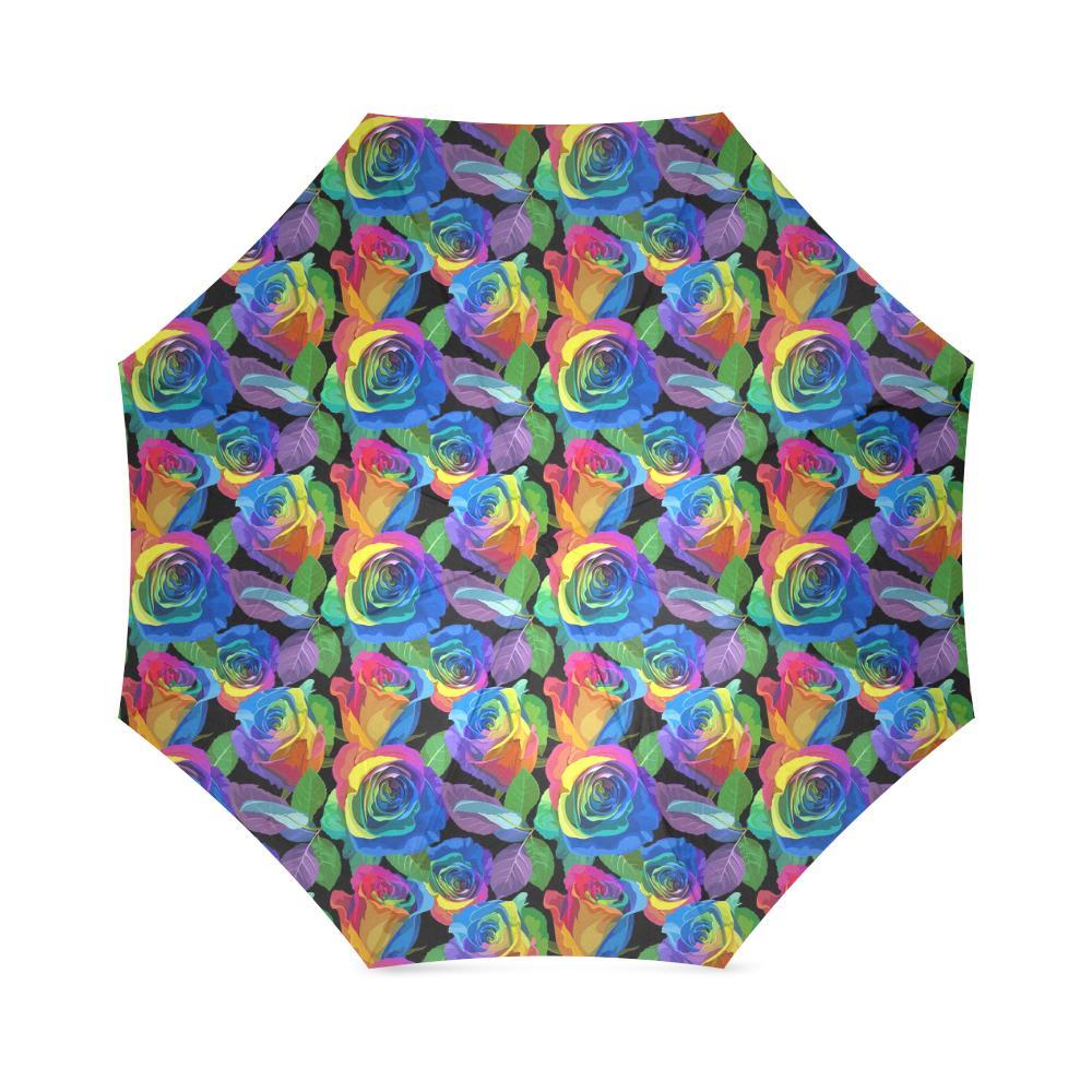 Rose Colorful Rainbow Pattern Print Foldable Umbrella-grizzshop