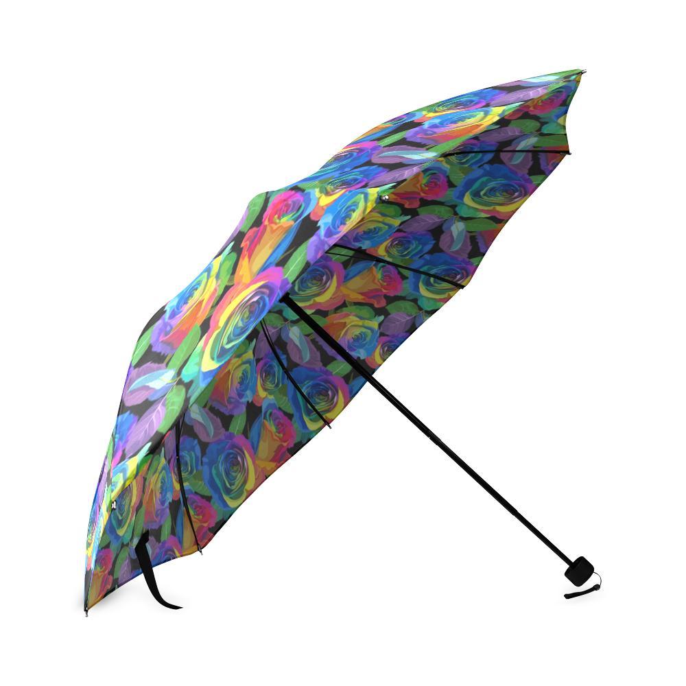 Rose Colorful Rainbow Pattern Print Foldable Umbrella-grizzshop