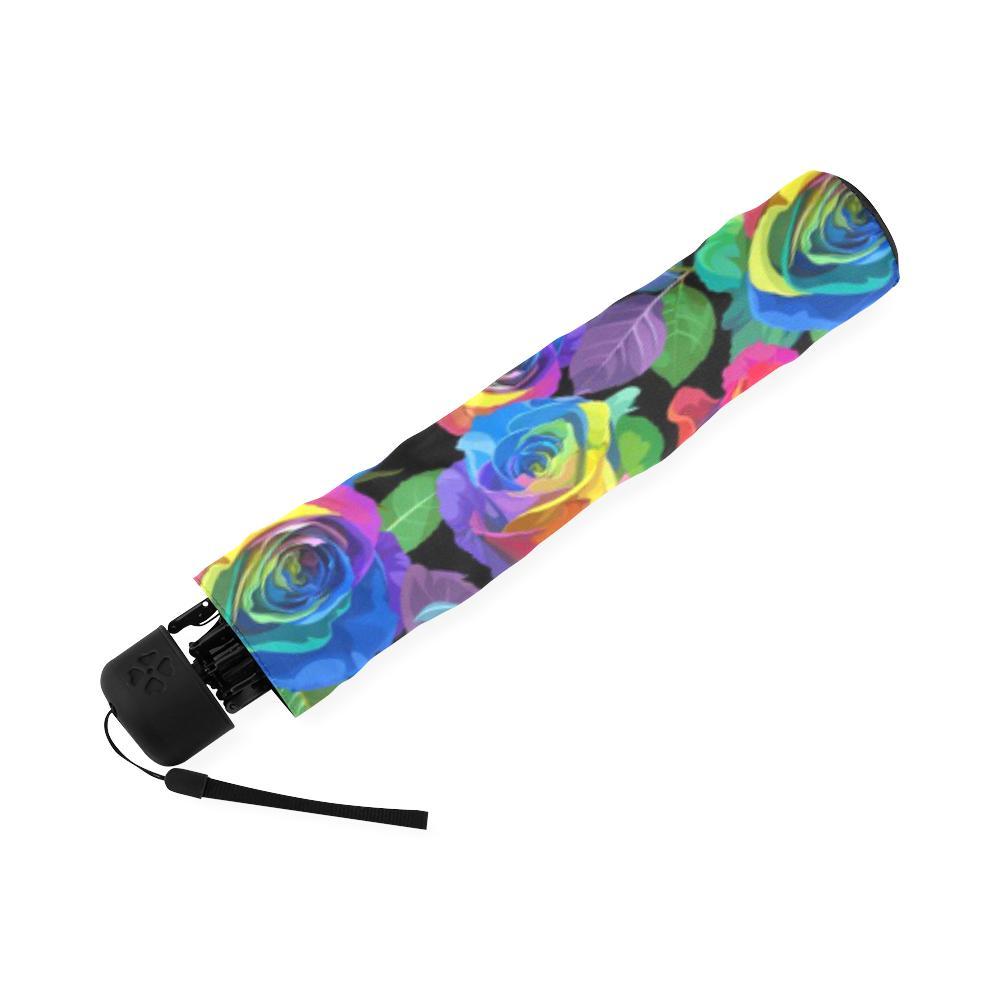 Rose Colorful Rainbow Pattern Print Foldable Umbrella-grizzshop