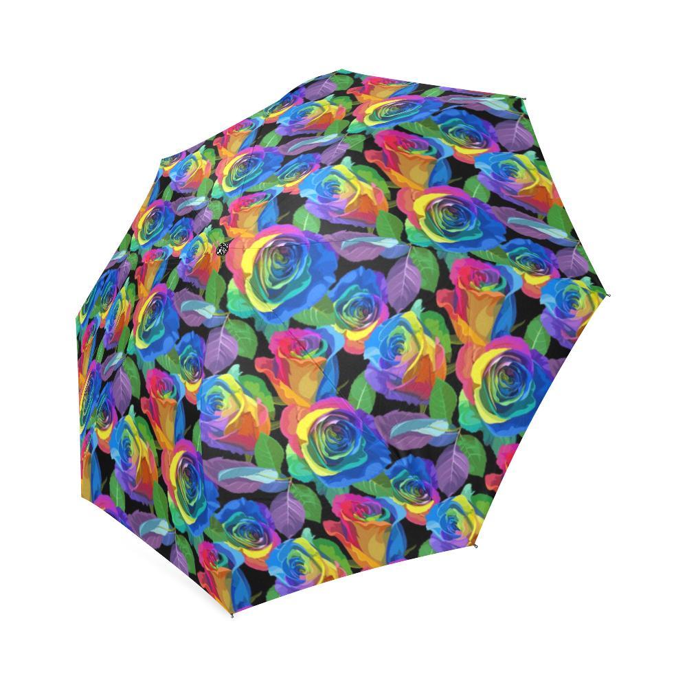Rose Colorful Rainbow Pattern Print Foldable Umbrella-grizzshop