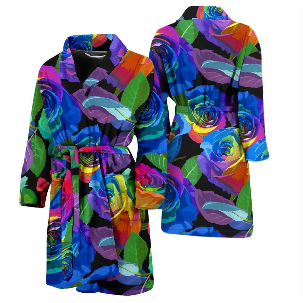 Rose Colorful Rainbow Pattern Print Men Long Robe-grizzshop