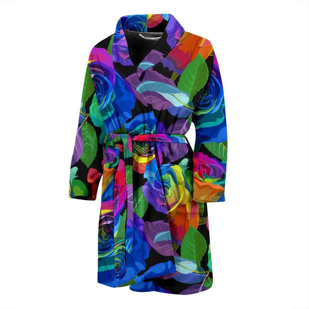 Rose Colorful Rainbow Pattern Print Men Long Robe-grizzshop