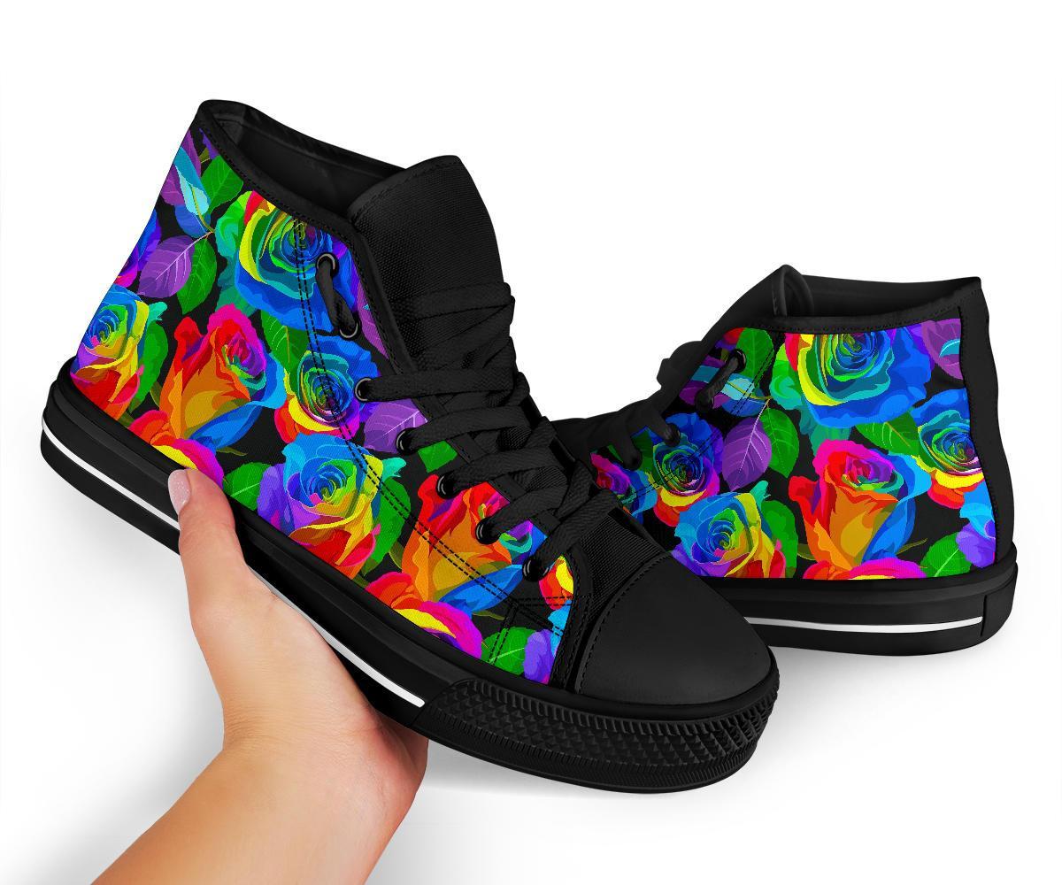 Rose Colorful Rainbow Pattern Print Men Women's High Top Shoes-grizzshop