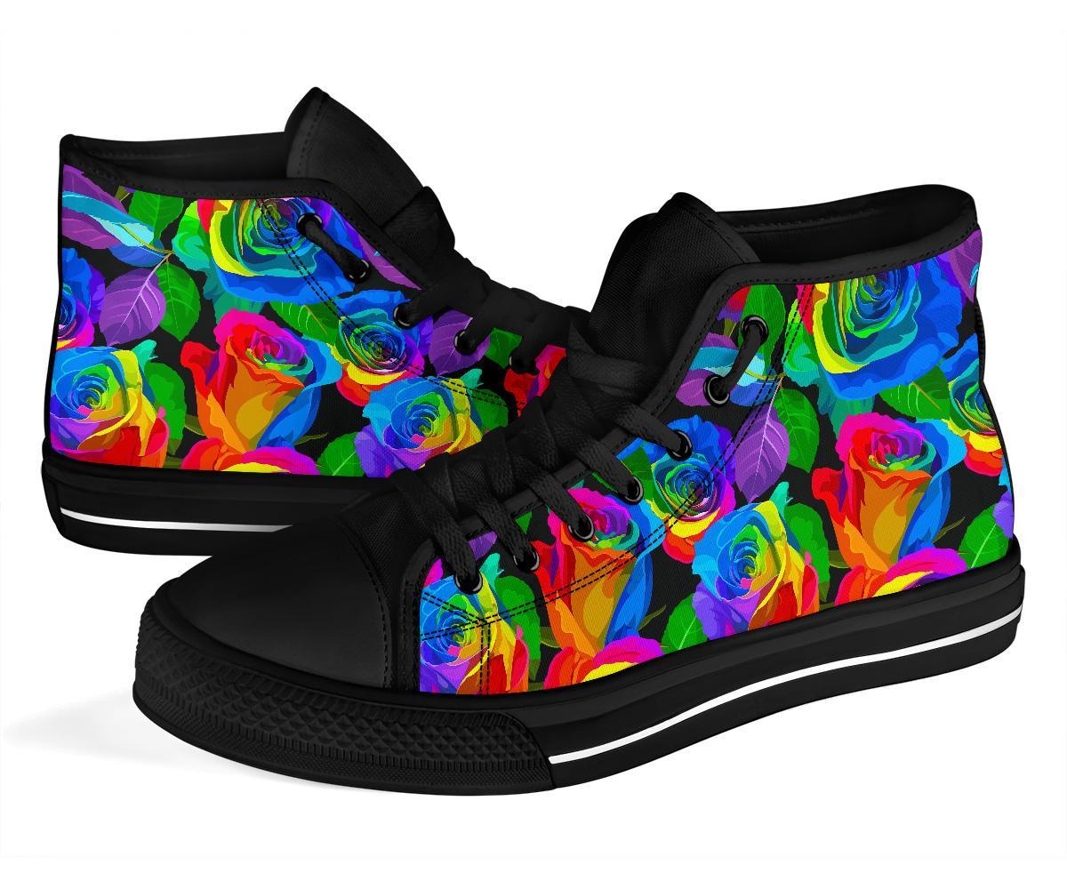 Rose Colorful Rainbow Pattern Print Men Women's High Top Shoes-grizzshop