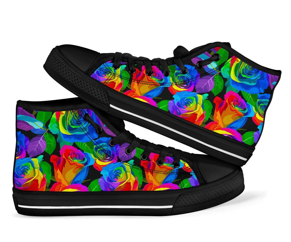 Rose Colorful Rainbow Pattern Print Men Women's High Top Shoes-grizzshop
