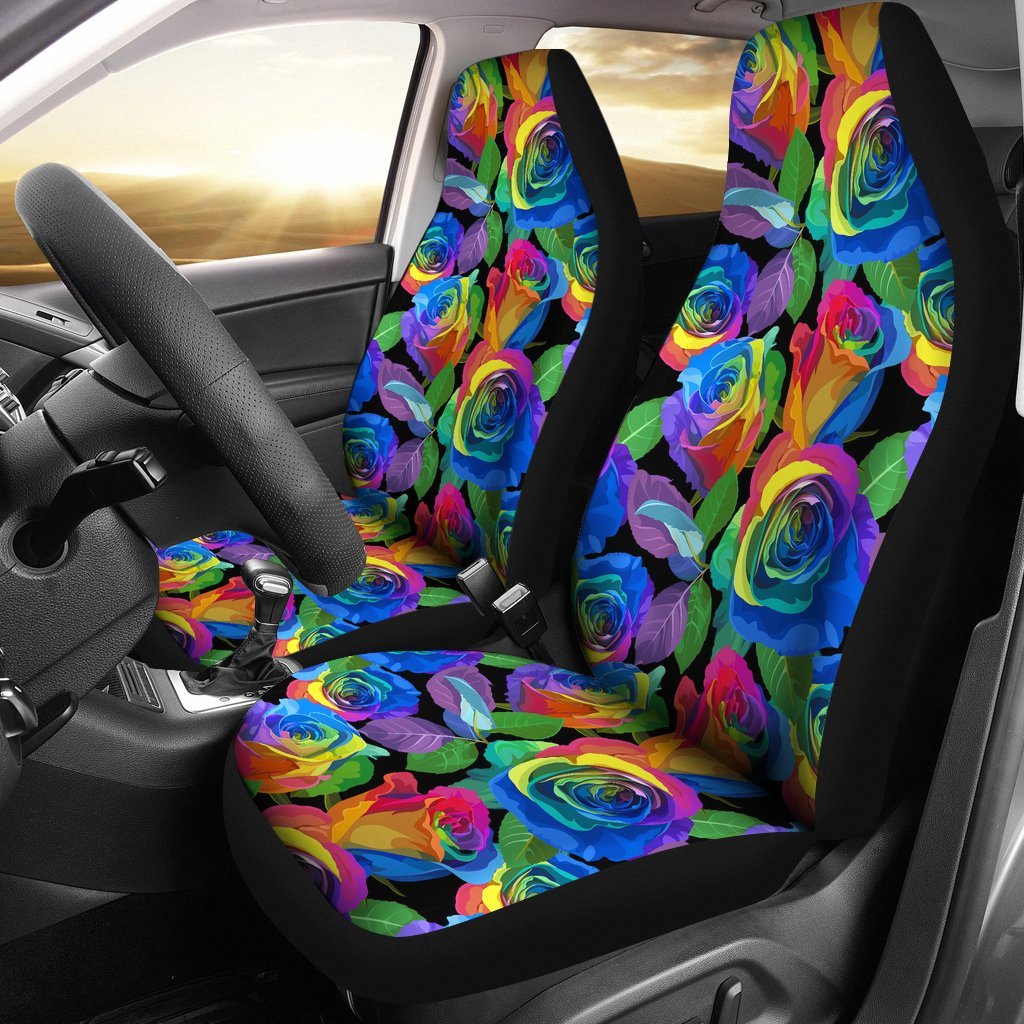 Rose Colorful Rainbow Pattern Print Universal Fit Car Seat Cover-grizzshop