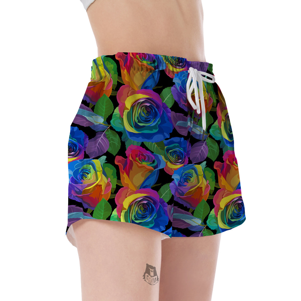 Rose Colorful Rainbow Pattern Print Women's Shorts-grizzshop