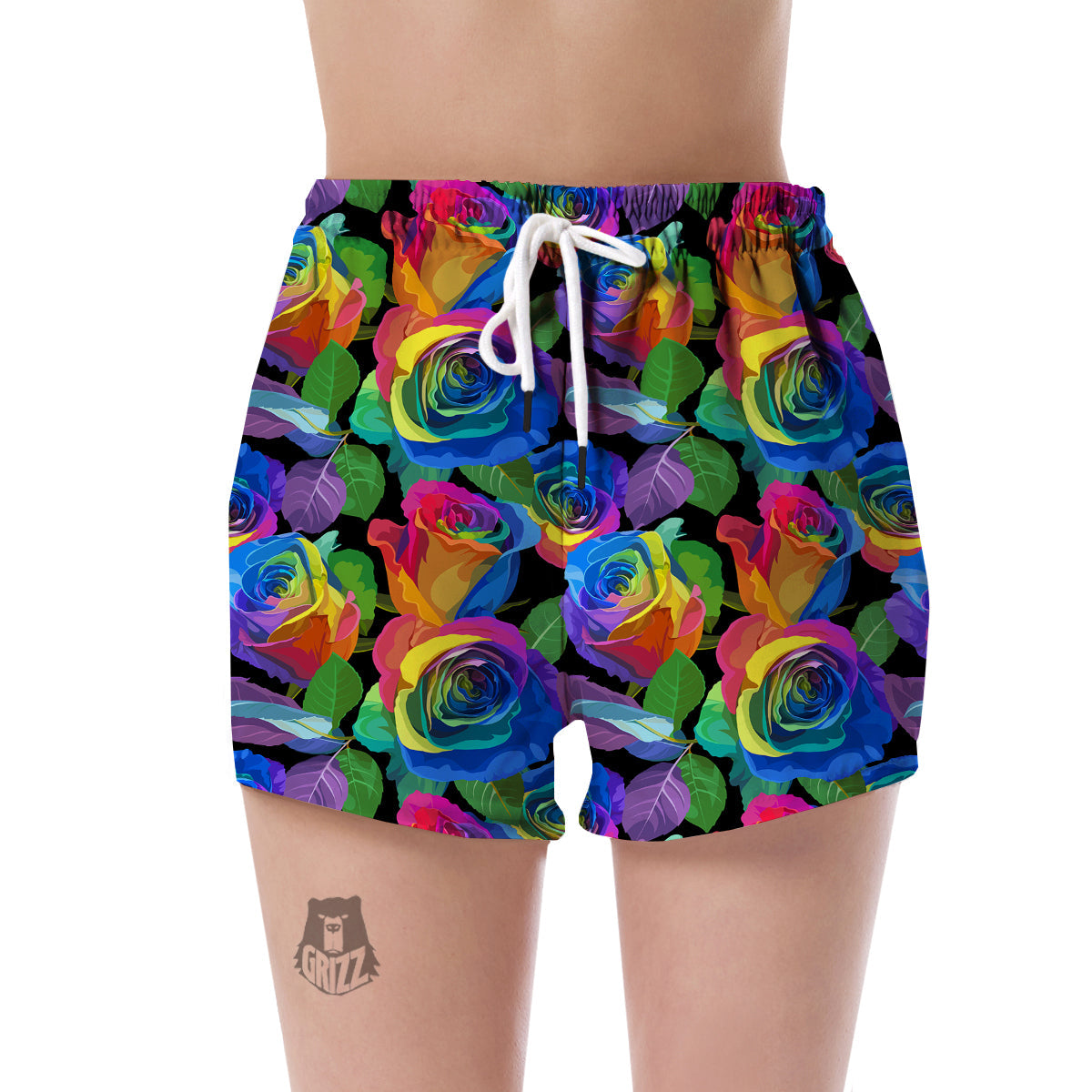 Rose Colorful Rainbow Pattern Print Women's Shorts-grizzshop