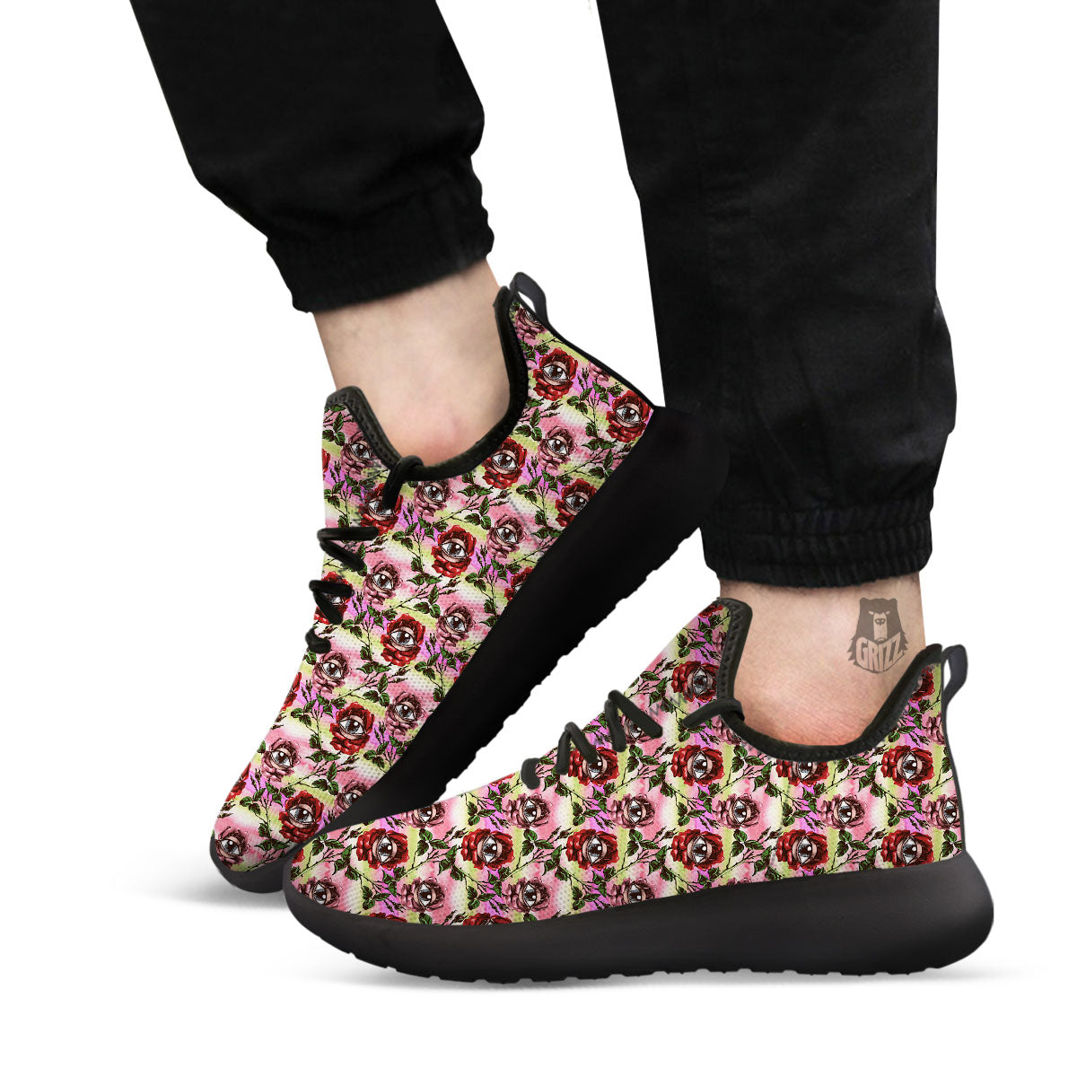 Rose Eyeball Print Pattern Black Athletic Shoes-grizzshop