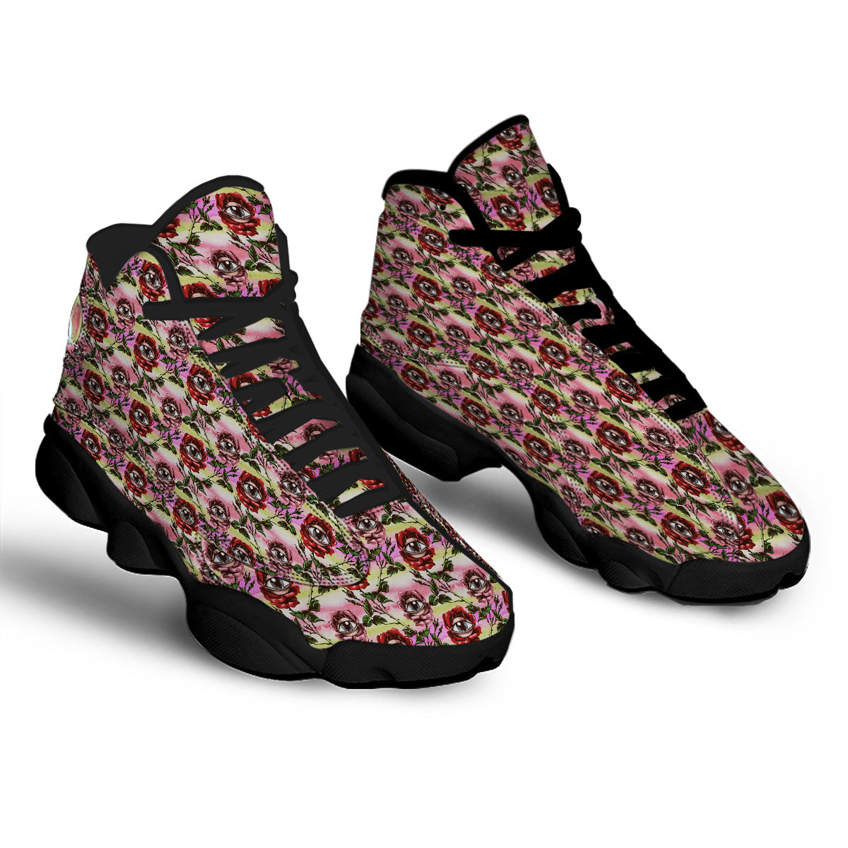 Rose Eyeball Print Pattern Black Basketball Shoes-grizzshop