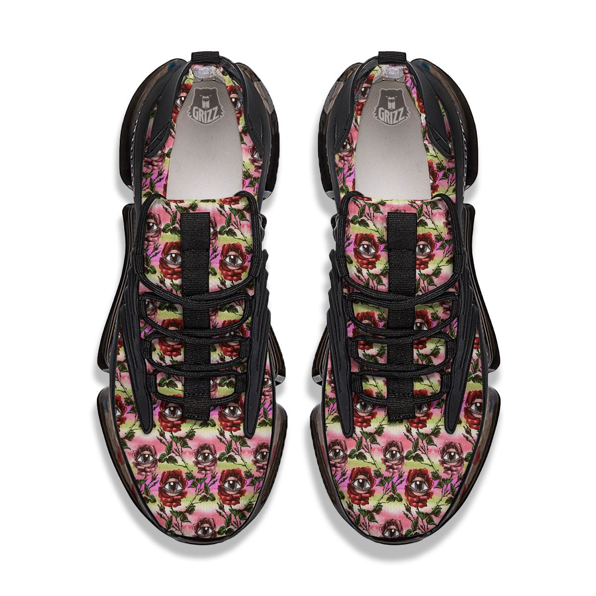 Rose Eyeball Print Pattern Black Gym Shoes-grizzshop