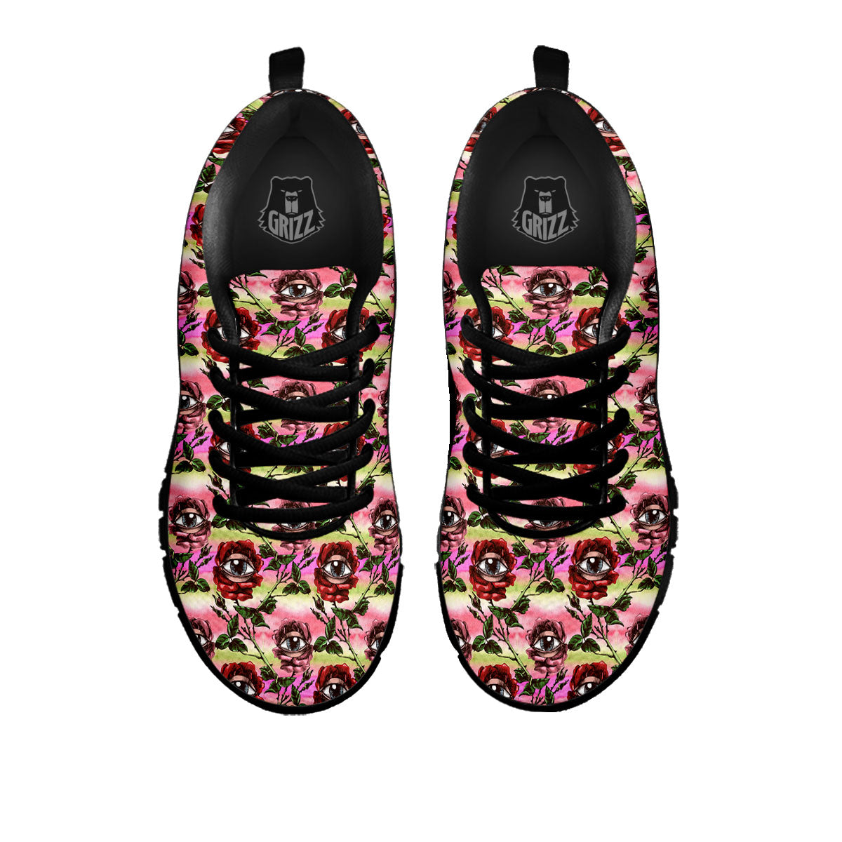 Rose Eyeball Print Pattern Black Sneaker-grizzshop