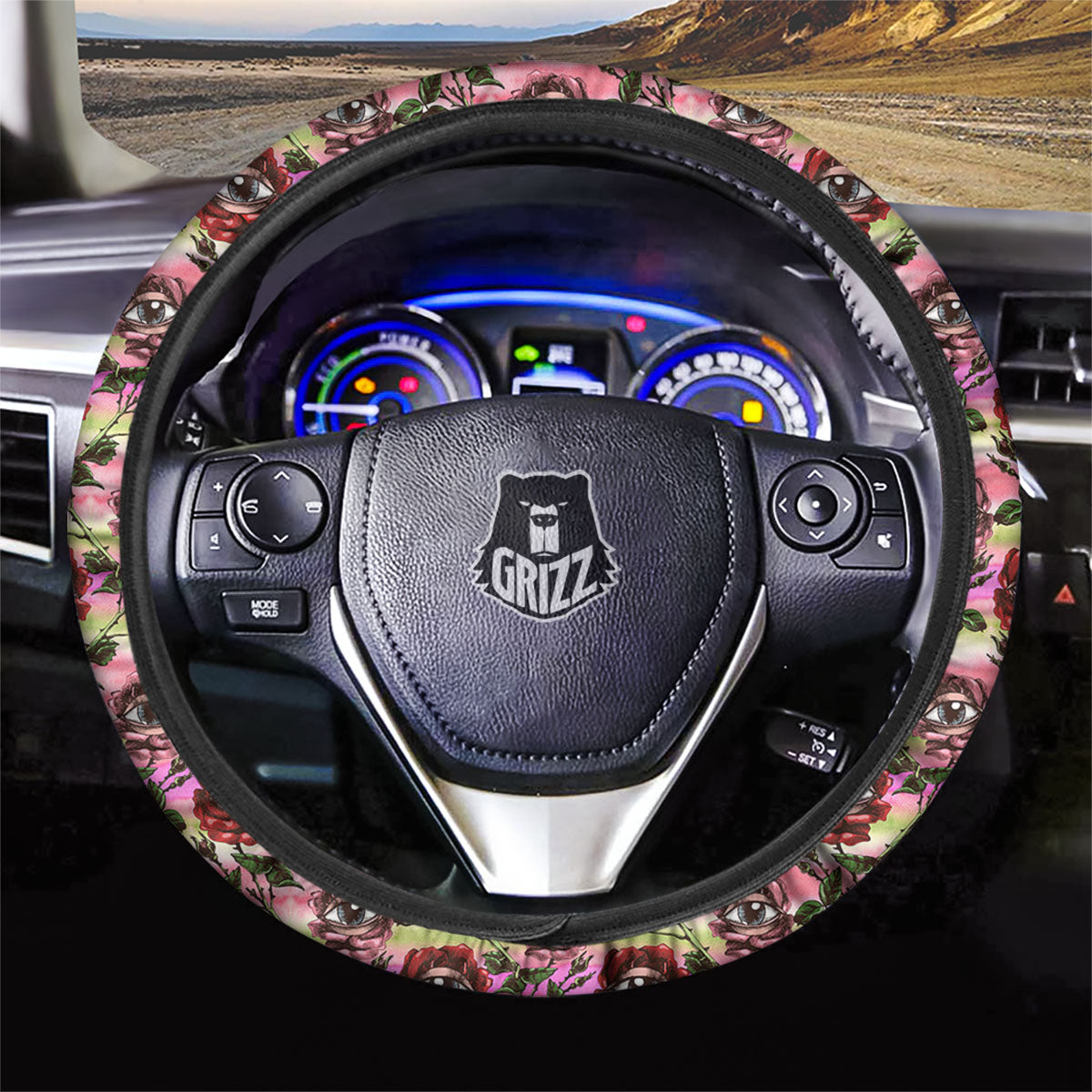 Rose Eyeball Print Pattern Car Steering Wheel Cover-grizzshop