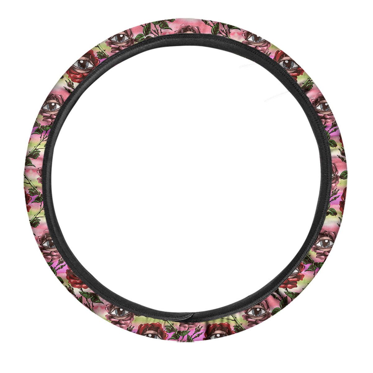 Rose Eyeball Print Pattern Car Steering Wheel Cover-grizzshop