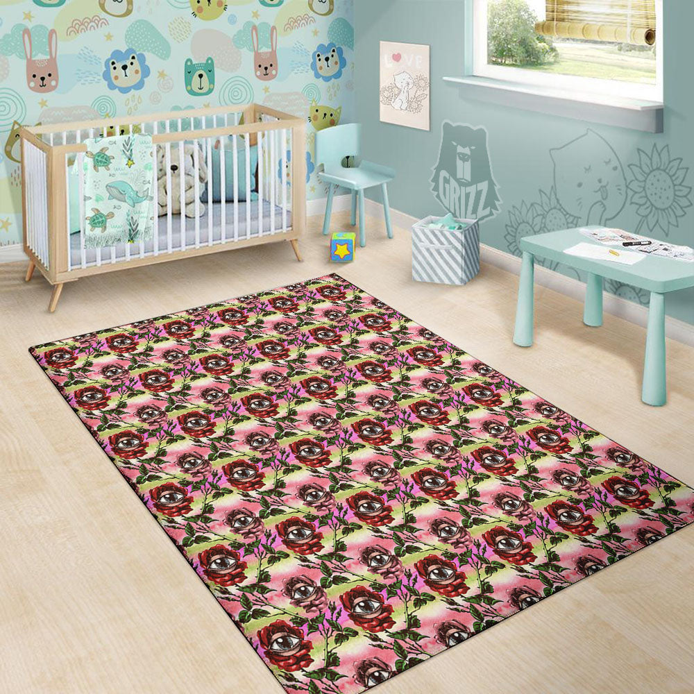 Rose Eyeball Print Pattern Floor Mat-grizzshop