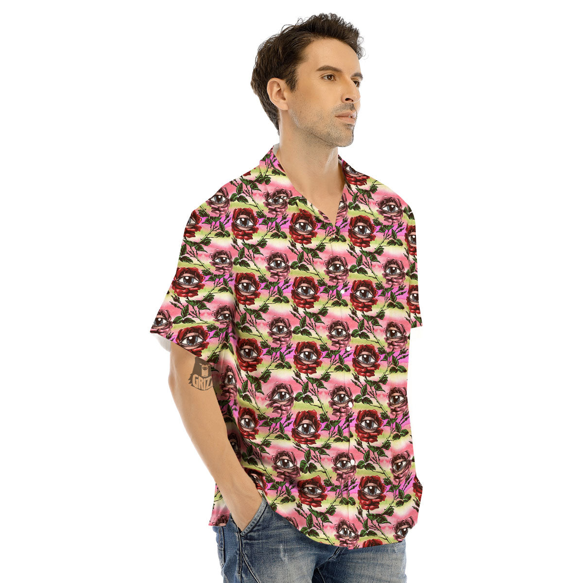 Rose Eyeball Print Pattern Men's Hawaiian Shirt-grizzshop