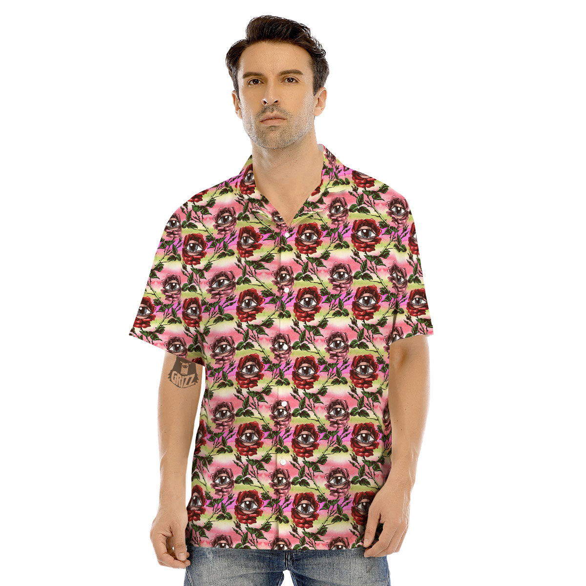Rose Eyeball Print Pattern Men's Hawaiian Shirt-grizzshop